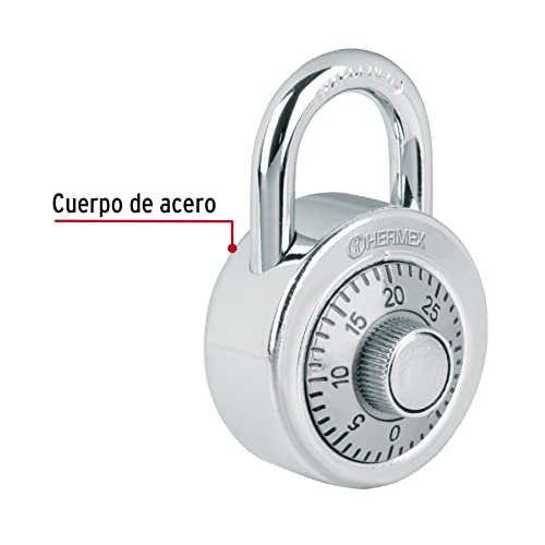 Hermex Basic CD-50CP, Candado de acero de combinación, 50mm, Hermex Basic
