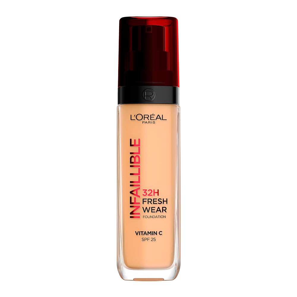 L’Oréal Paris, base de maquillaje de alta cobertura luminosa y larga duración, Infallible 32h Freshwear, tono 235 Honey, 30ml