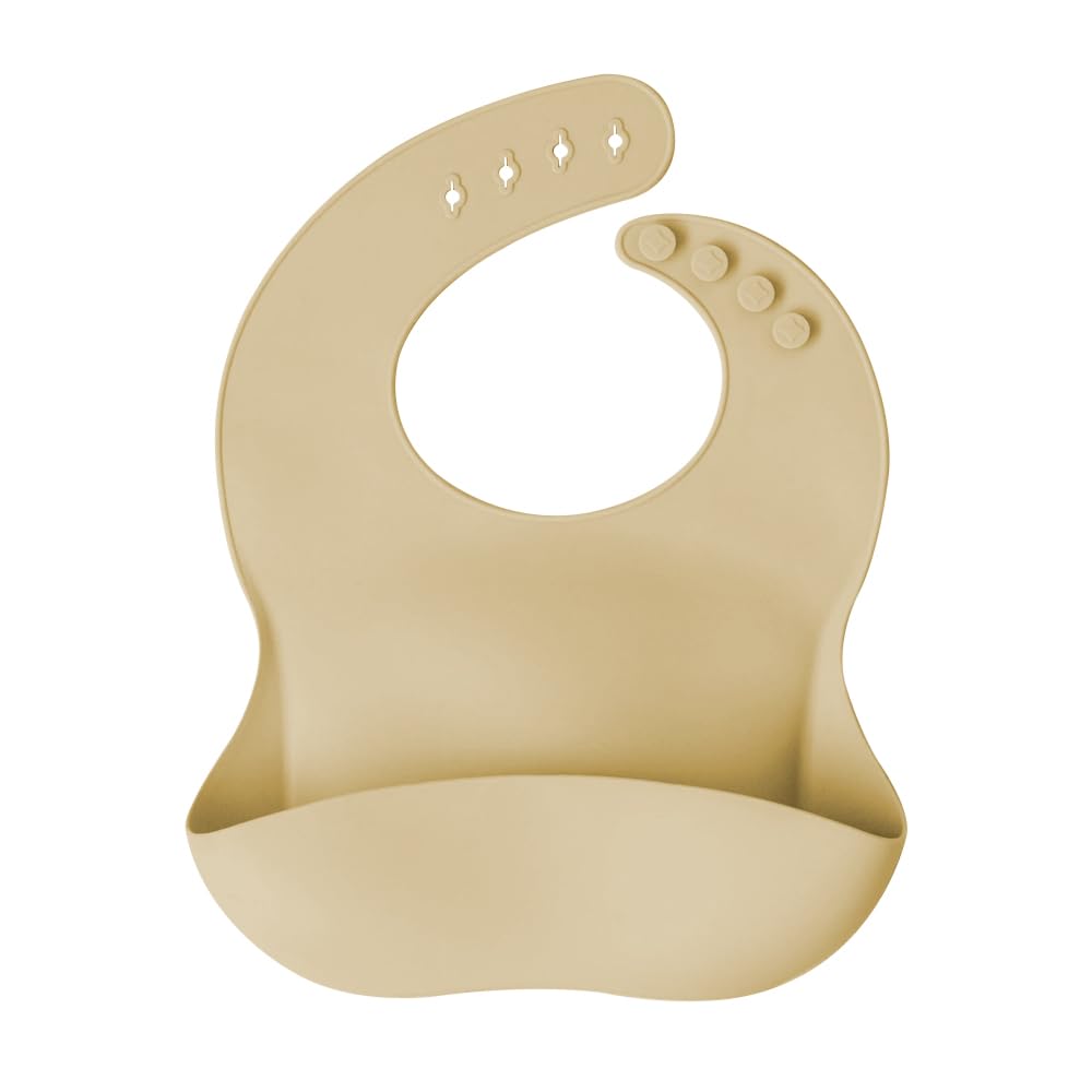 AMABABY - Babero de Silicón para Bebé - Evita Manchas y Suciedad - Edad: +6 meses - Silicona de Grado 100% Alimenticio - Collar Ajustable para tu Bebé - Waterproof Baby Bib (Beiges)