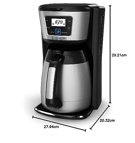 BLACK + DECKER - Cafetera térmica Black & Decker CM2035B para 12 tazas, color negro y plateado