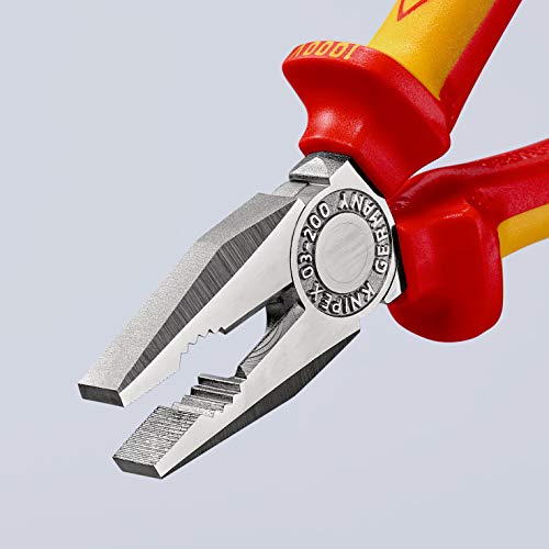 Knipex 03 06 200 SB Alicate Universal Aislados con Fundas en Dos Componentes, Según Norma VDE, Cromado, 200 mm