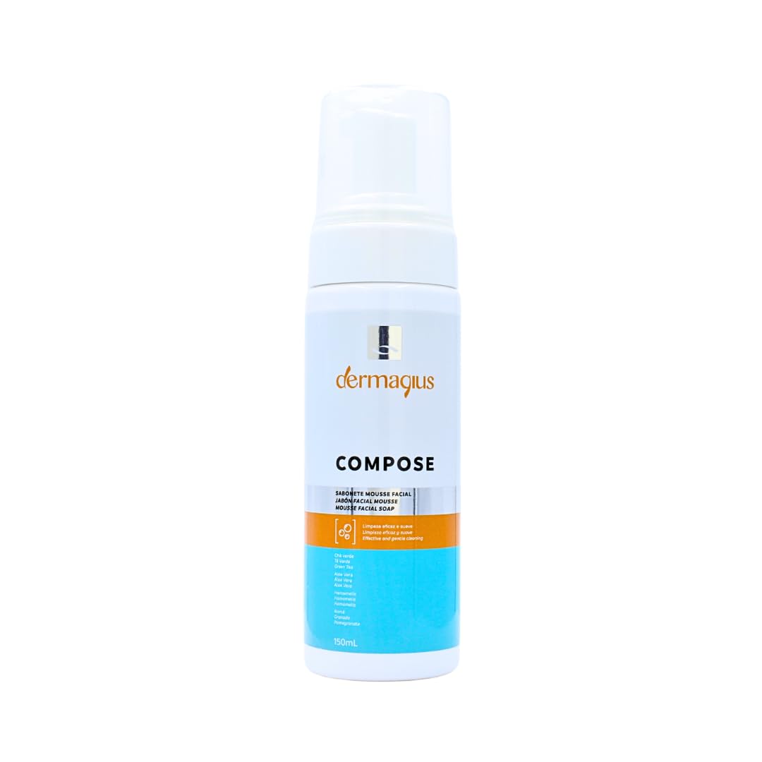 Dermagius Compose Sabonete Mousse Facial (150ml) – Limpiador Facial en Espuma Suave e Hidratante con Aloe Vera y Té Verde | Elimina Impurezas y Exceso de Grasa | Todo Tipo de Piel, Incluso Sensible