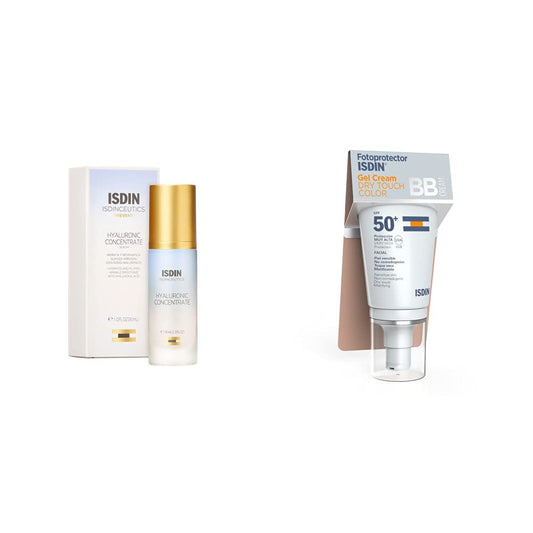 ISDIN Isdinceutics hyaluronic concentrate, serum facial ligero y ultrahidratante, con acido hialuronico - 30ml + Fotoprotector spf 50+ Gel Crema Dry Touch C