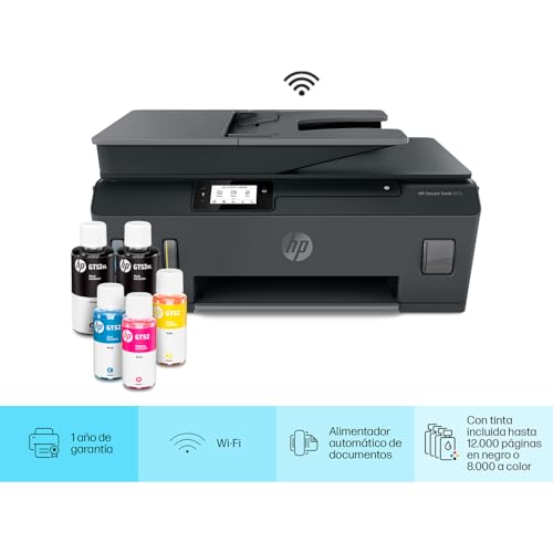 Multifuncional HP Smart Tank 615 con Sistema de Tanques de Tinta, Impresora, Copiadora, Fax y Escáner, 1200 dpi, Wi-Fi, Bluetooth, USB.