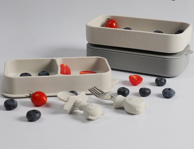 KATORI - Plato de succión infantil para bebé para ir | Juego de 5 platos de silicona de viaje con bolsa de viaje | Plato para niños pequeños | Esencial de viaje para bebés | Tazón para bebés | Platos