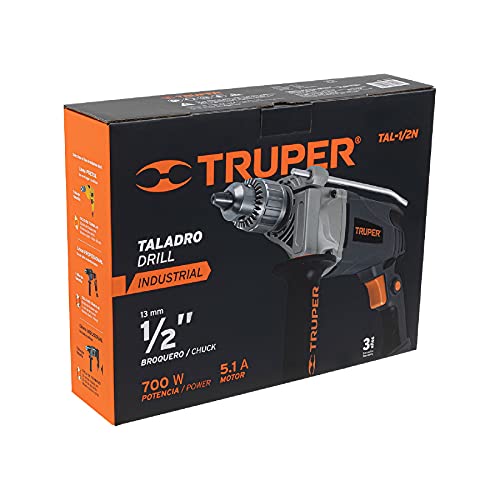 Truper TAL-1/2N, Taladro 1/2" 700 W con velocidad variable reversible 127 V / 60 Hz