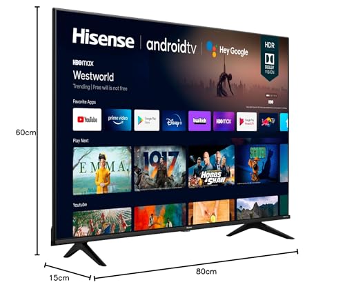 Hisense Television de 43" Class A6G Series LED 4K Ultra HD Smart Android TV Compatible con Netflix, Youtube, Disney+, Google Assistant y Alexa - 43A6GX3 (Reacondicionado)