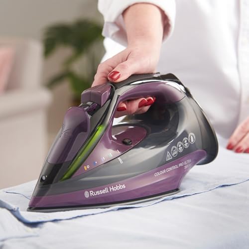 Russell Hobbs Plancha de vapor, suela antiadherente de cerámica, 195 g, vapor variable de 50 g, depósito de agua de 380 ml, autolimpieza, función antical y antigoteo, luz de control de color, 2800 W,