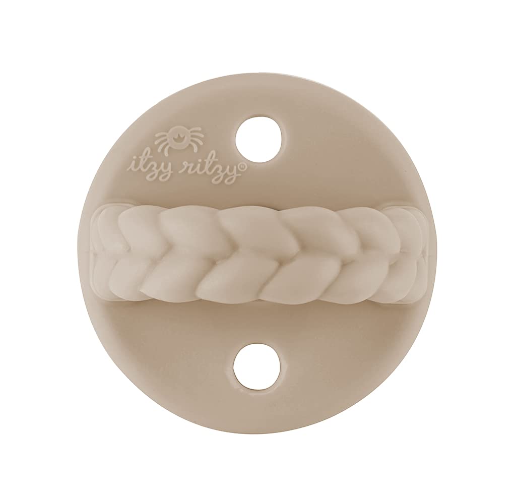 Itzy Ritzy Sweetie Chupetes ortodónticos de silicona con mango plegable y dos orificios de aire para mayor seguridad, juego de 2 pulgadas crema de mantequilla y tostadas, para edades de 0 a 6 meses