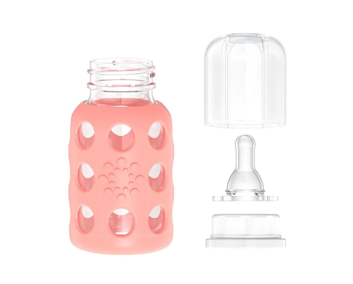 Lifefactory - Biberón de vidrio sin BPA, funda protectora de silicona, 4 onzas, paquete de 4 unidades, menta y cantalupo