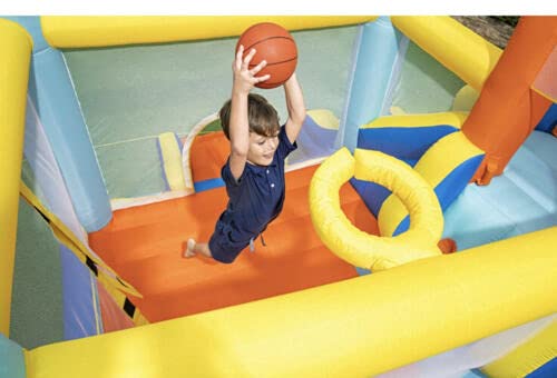 Casa Inflable Up, In & Over Azul con Parque de Diversiones y Canasta de Baloncesto