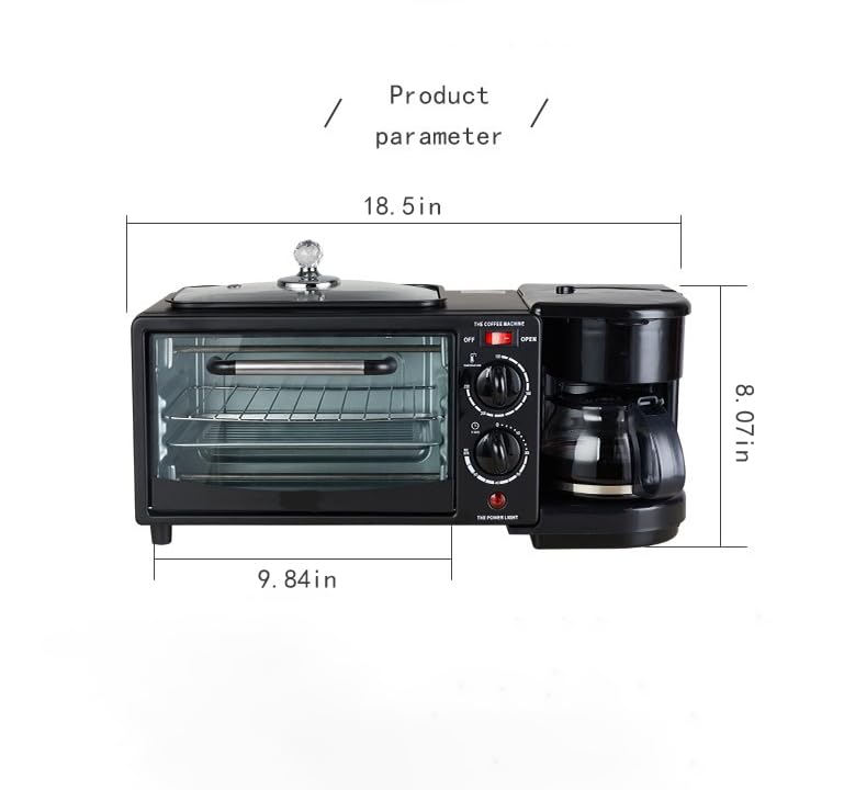 BYHIP Estación de desayuno 3 en 1 – Incluye cafetera, plancha antiadherente y horno tostador de 4 rebanadas, versátil máquina de desayuno con temporizador adecuado para