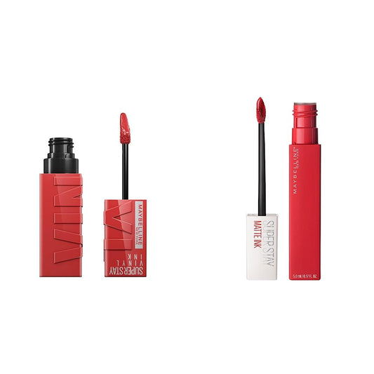 Labial líquido brillante Maybelline Super Stay Vinyl Ink Peachy + Labial Liquido Matte, Larga Duracion, Superstay Matte Ink 20 Pioneer, 5 g