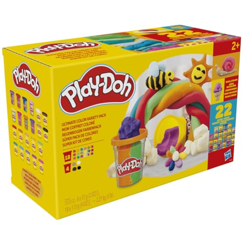 Súper Pack de Colores Play-Doh en Surtido Variado para Manualidades Infantiles 22 Latas de 57 y 113 Gramos para Juguetes Preescolares