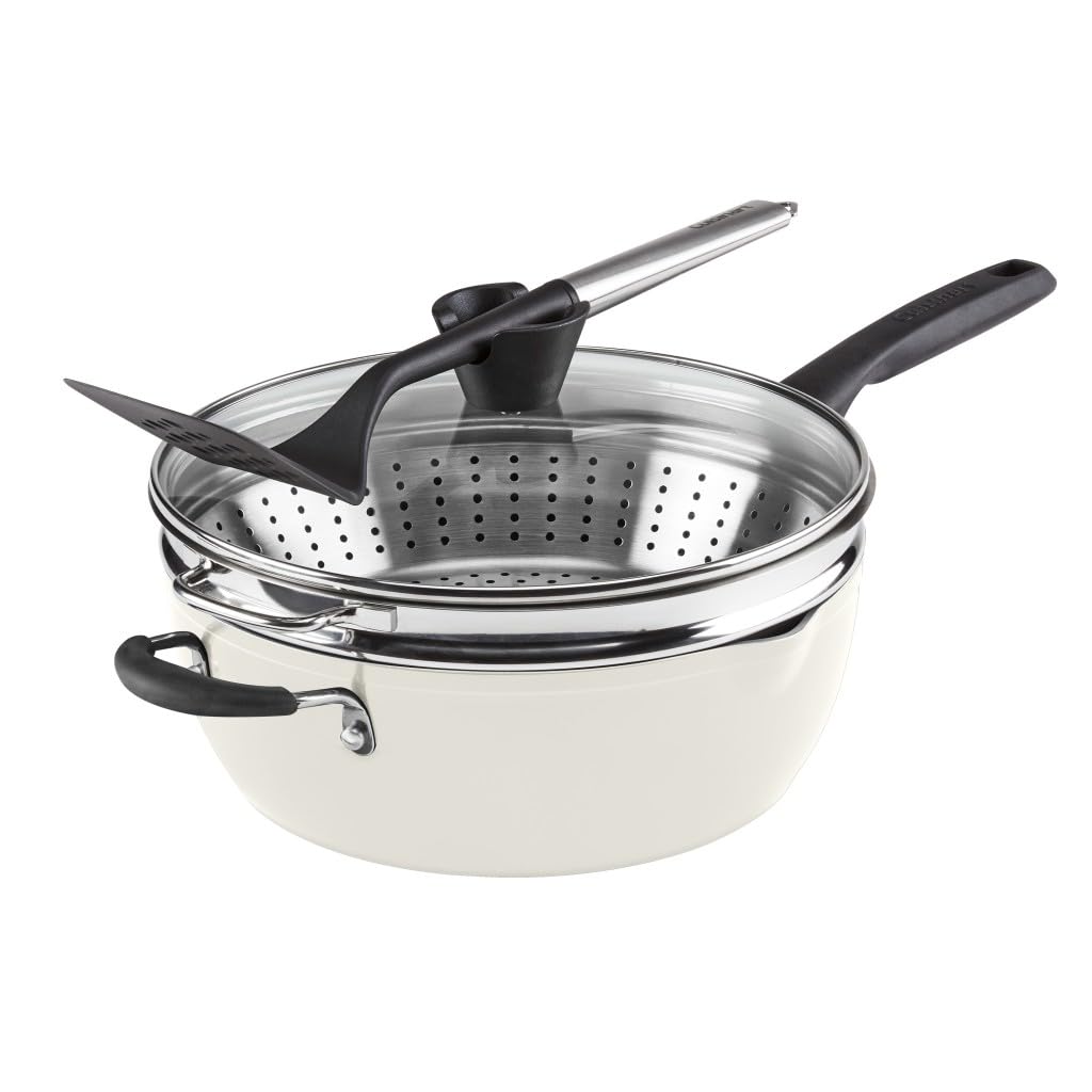 Cuisinart - Juego de 4 sartenes preferidas - Crème de la Creme (4.5 cuartos de galón) Sartén multiusos con tapa, vaporizador, volteador ranurado)