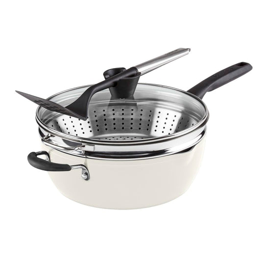 Cuisinart - Juego de 4 sartenes preferidas - Crème de la Creme (4.5 cuartos de galón) Sartén multiusos con tapa, vaporizador, volteador ranurado)
