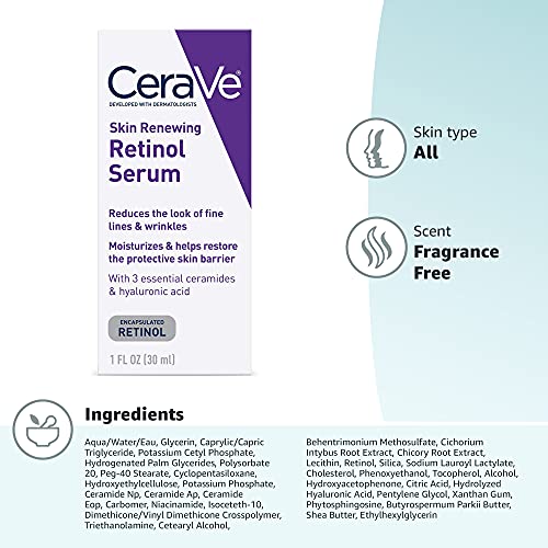 CeraVe - Sérum antienvejecimiento de retinol para rostro | 1 onza | Serum en crema para suavizar las líneas finas | Sin fragancia