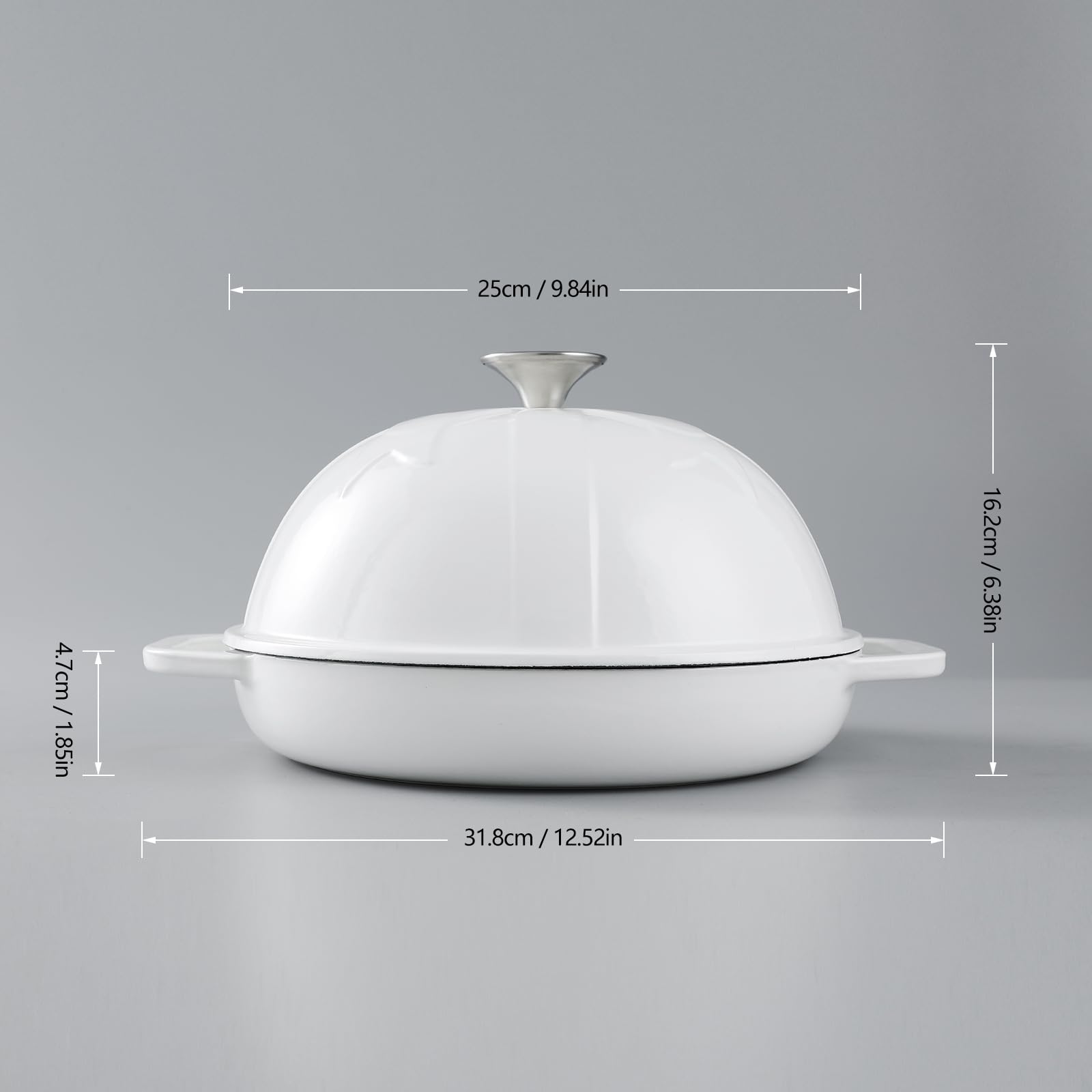 HAWOK Horno de pan de hierro fundido con tapa Cloche, diámetro 25 cm, 1.5 cuartos de galón, charola para hornear de masa madre, color blanco esmaltado