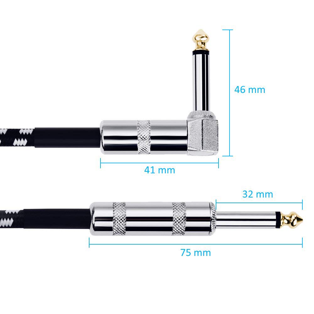 Cable de Instrumento de 3 metros, Cable de la Guitarra, Guitar Cable Audio para Amplificador de Potencia Estéreo/Bajo/ Bajo y Acordes, 1/4 "en ángulo Trenzado Conector Macho Mono TS, Cable Es una Mezcla de Lana Tejida, Muy Duradero (Negro)