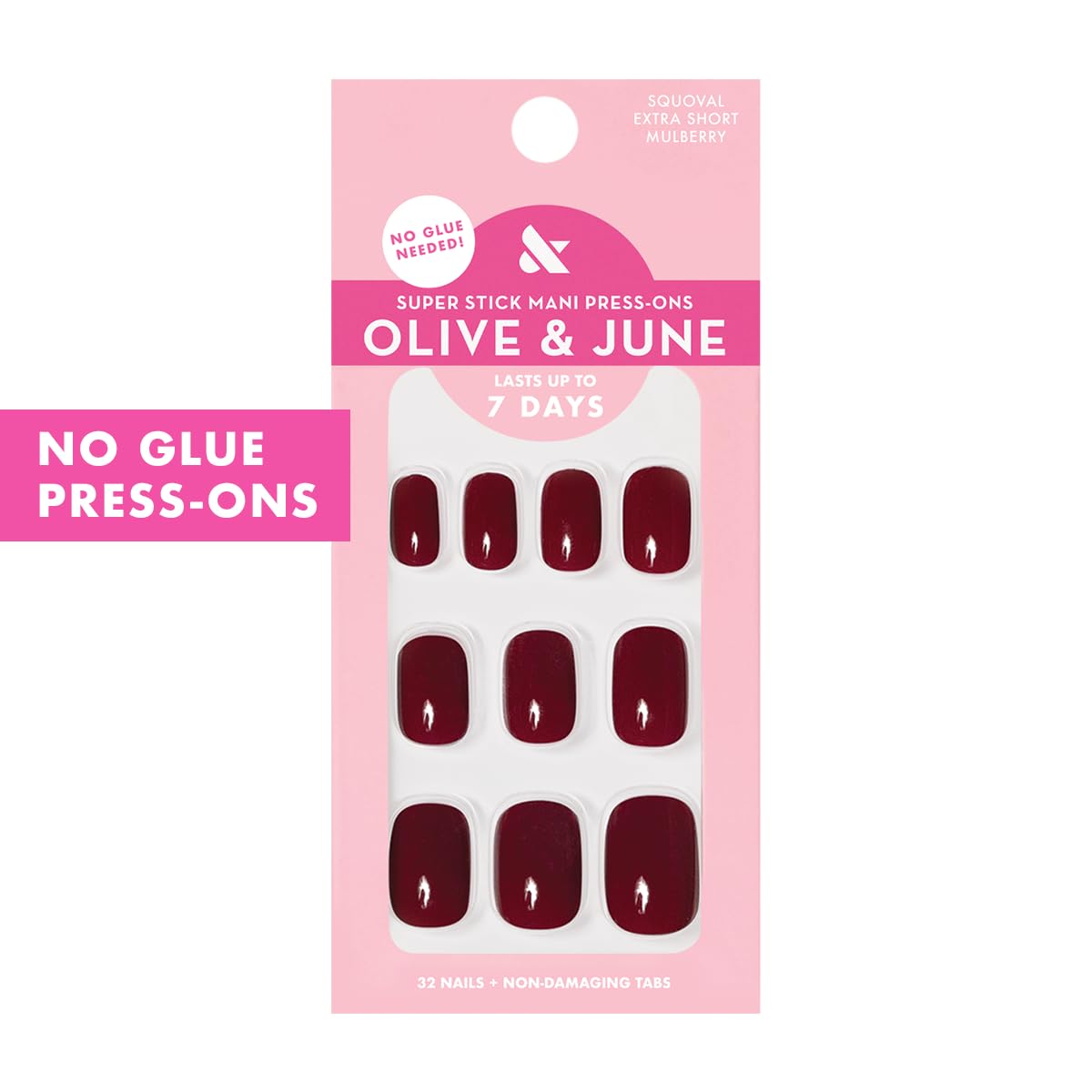 Olive & June Uñas postizas Classic Super Stick Mani | No necesitan pegamento | 32 pestañas, 16 tamaños | Pestañas no tóxicas, fáciles de poner y quitar, no dañan, aspecto realista, duración de 7 días