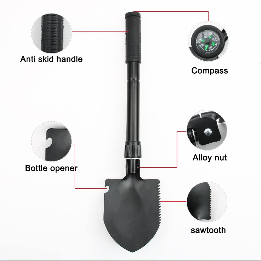 Pala Plegable Militar para Camping Todoterreno Negro Compacta