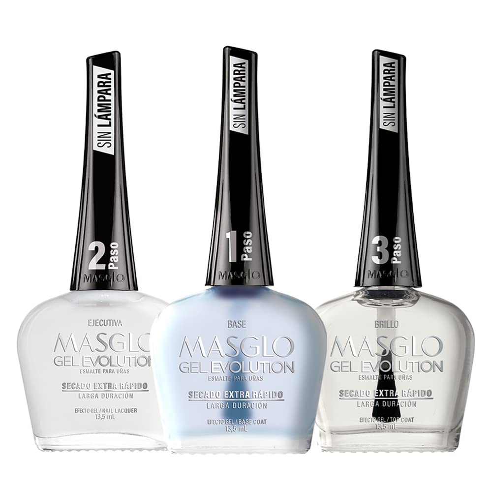 Esmalte de Uñas Gel Evolution Rosa Set 3 Piezas (Base Top Coat Nail Polish) Kit Base, Esmalte Ejecutivo, Brillo 0,5 Fl. Oz.