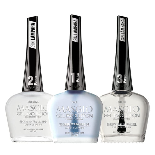 Esmalte de Uñas Gel Evolution Rosa Set 3 Piezas (Base Top Coat Nail Polish) Kit Base, Esmalte Ejecutivo, Brillo 0,5 Fl. Oz.