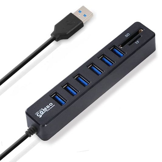 CARYWON Hub USB, Adaptador Extensión USB con 6 Puertos USB 2.0, Lector de Tarjetas SD/TF, 8 en 1 Puerto Portátil USB 2.0 para Macbook Air, iMac, Windows Surface, Ultrabook y Otro Laptop o PC, Negro