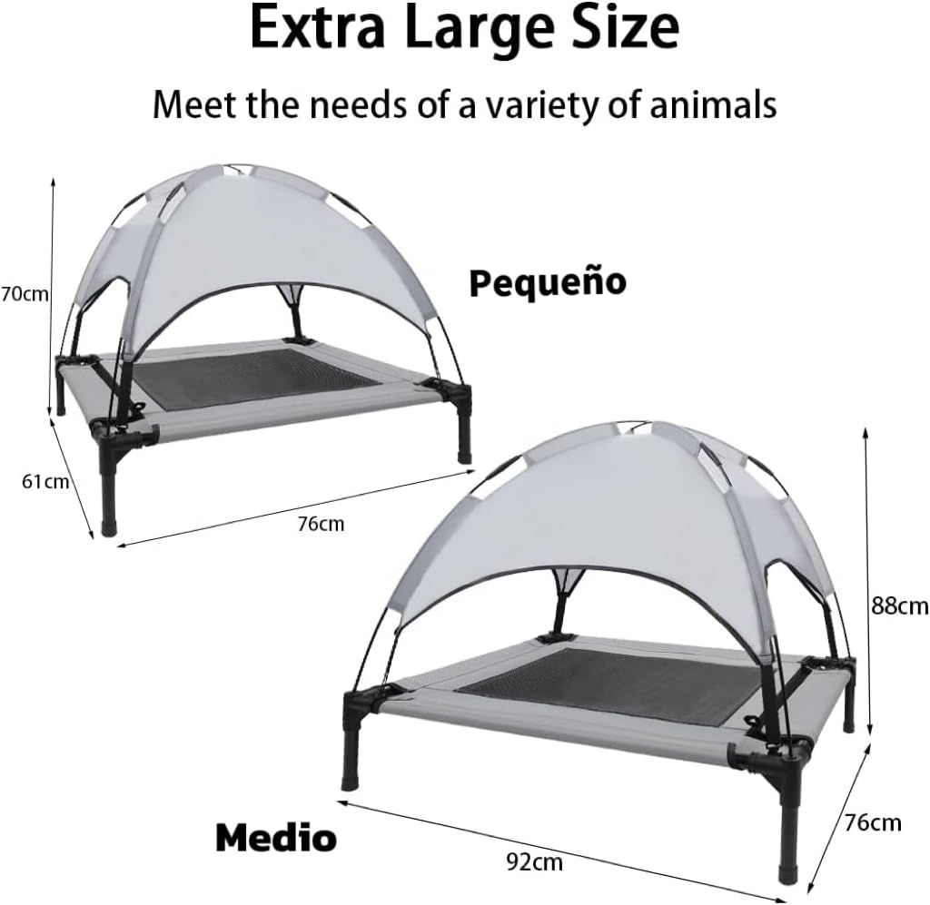 Cama Alta para Perro-Cama Portátil para Mascotas, Cama Elevada para Perros con Dosel para Perros Pequeños, Elevda para Perro con Toldo Sombra Extraíble, Cuna Elevada para Perro Medio