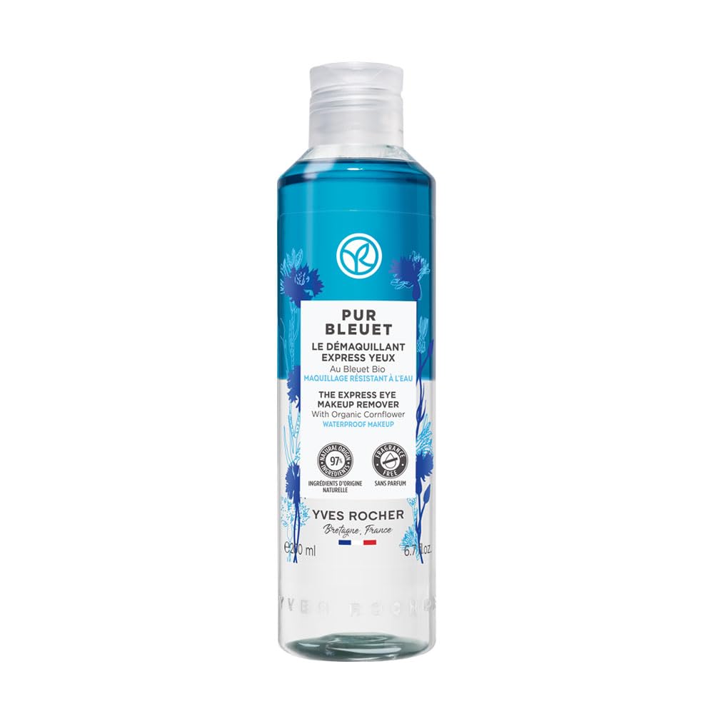 Yves Rocher Pur Bleuet Desmaquillante Bifásico Para Ojos con Aciano Bio, Elimina Maquillaje Waterproof, Sin Perfume, 200 ml
