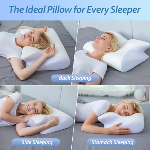 HOMCA Almohada cervical ortopédica de espuma viscoelástica 2 en 1, almohada ergonómica para espalda, de lado y boca abajo, 60 x 13/11 x 40 cm