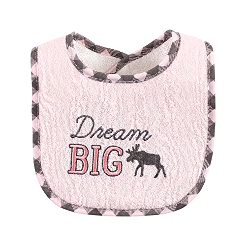 Hudson Baby Baberos unisex de rizo de algodón para bebé con relleno de fibra, oso de alce para niña, talla única