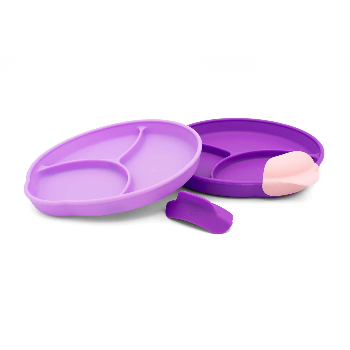 321 Grow • Juego de platos fáciles de cucharar y sostener • Juego de 2 platos • Placa de silicona para bebés, niños pequeños con divisores • Borde de clip para comidas fáciles y sin desorden • 6 meses