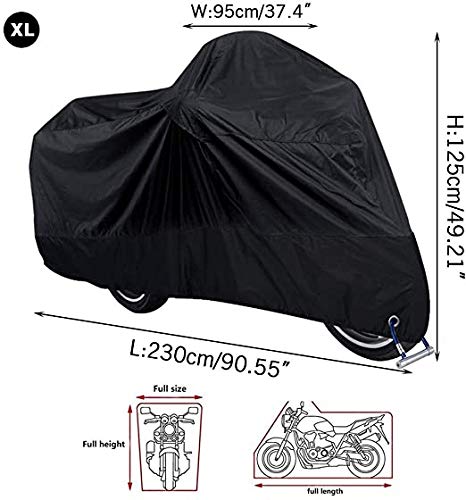 Funda para Motocicleta Impermeable protector 190T - Polvo, lluvia, escombros y cubierta resistente al agua con protección UV(XL)