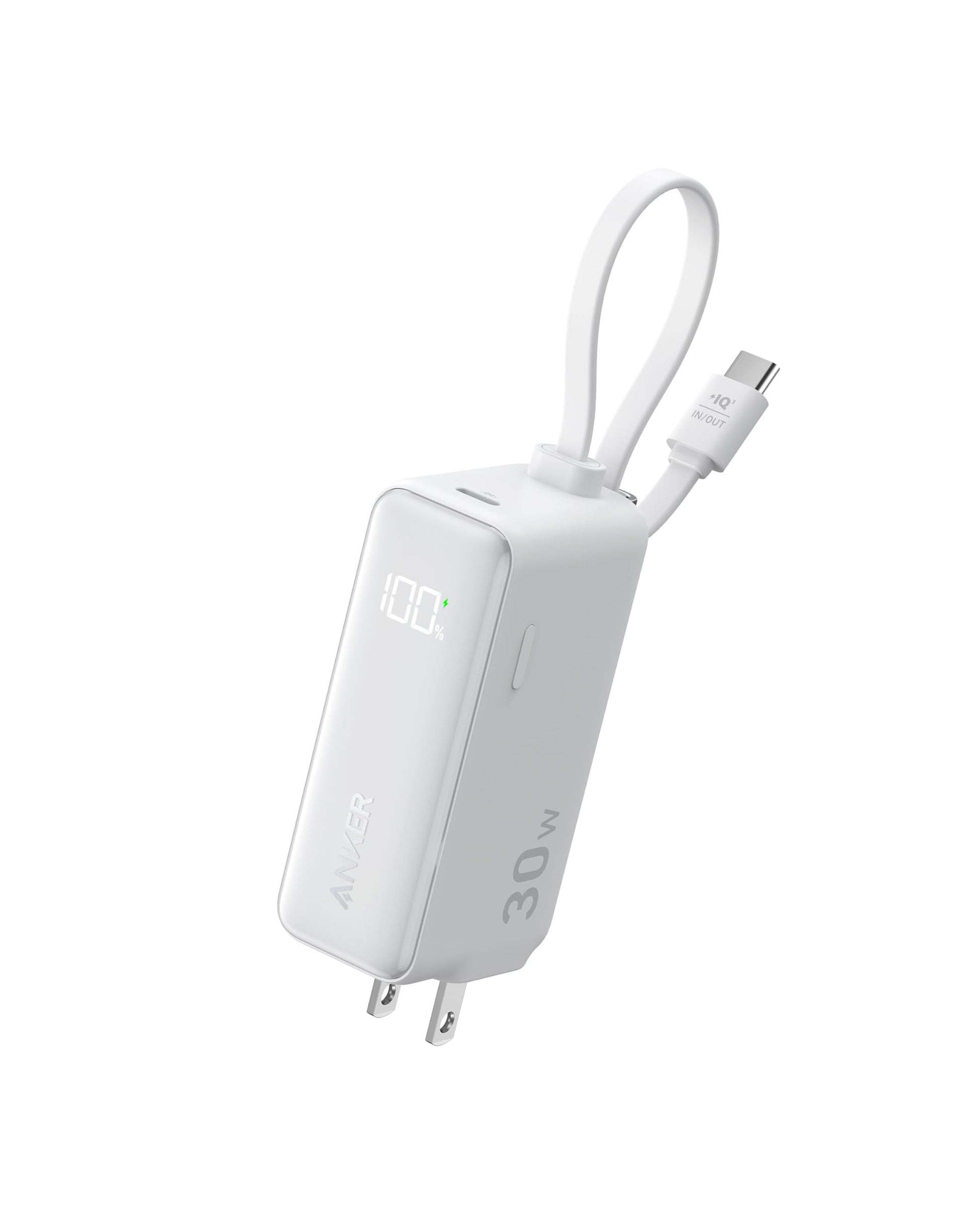 Power Bank Anker Negro 3 en 1 de 5,000 mAh con Cable USB-C y Enchufe Plegable para iPhone y Galaxy
