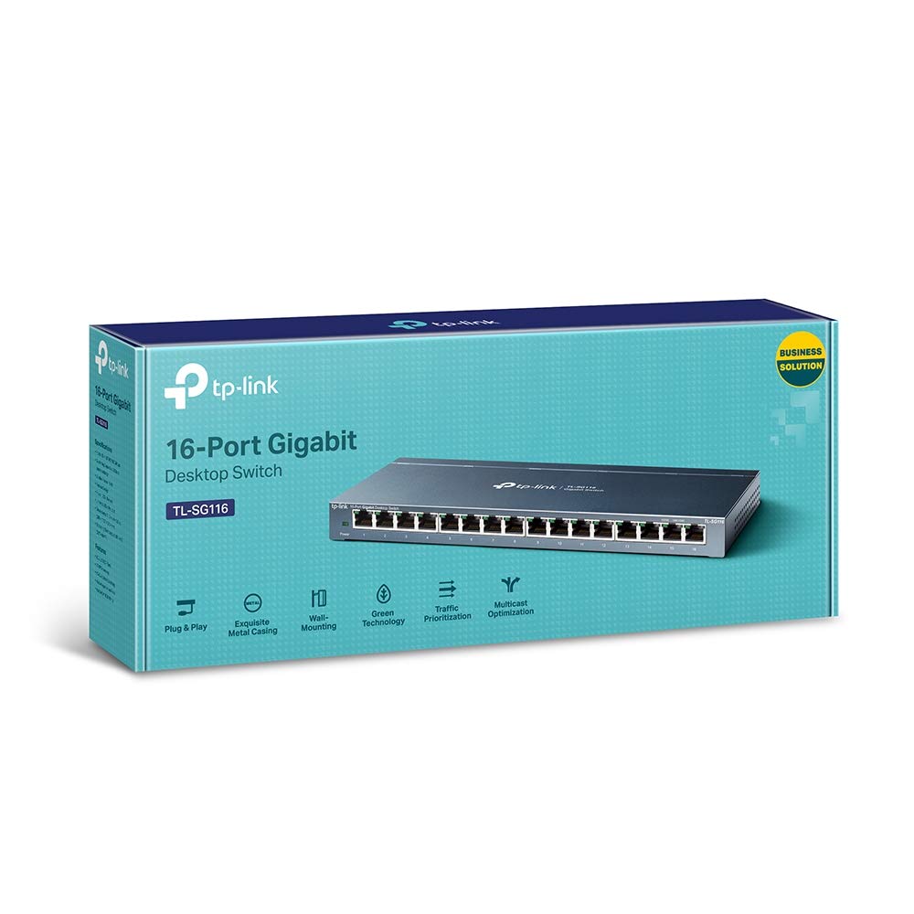 TP-Link GIGABIT - Interruptor de computadora de 16 Puertos GIGABIT RJ45 Puertos