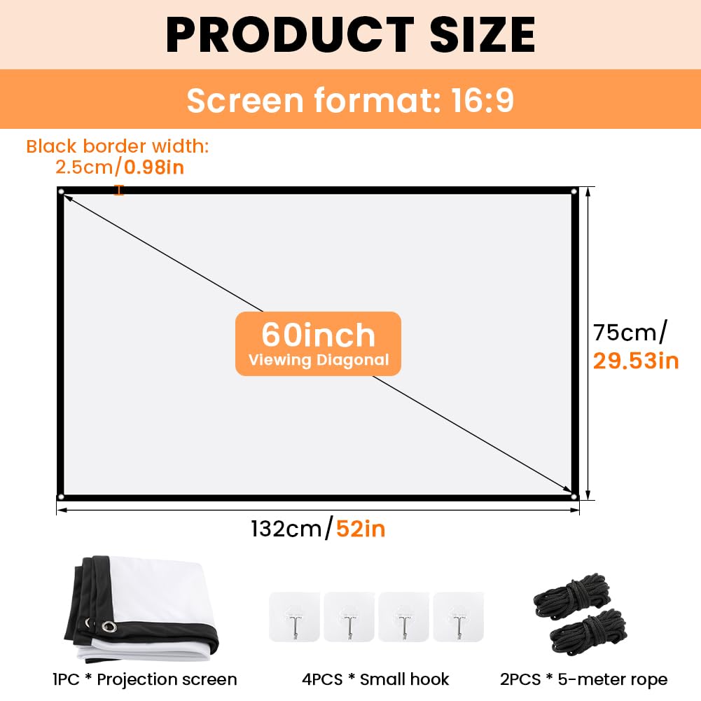 visualización de proyector, visualización de proyección blanca, 16:9, sin arrugas, visualización de proyección plegable de cine en casa, 60 pulgadas, 72 pulgadas, 84 pulgadas, 100 pulgadas, 150