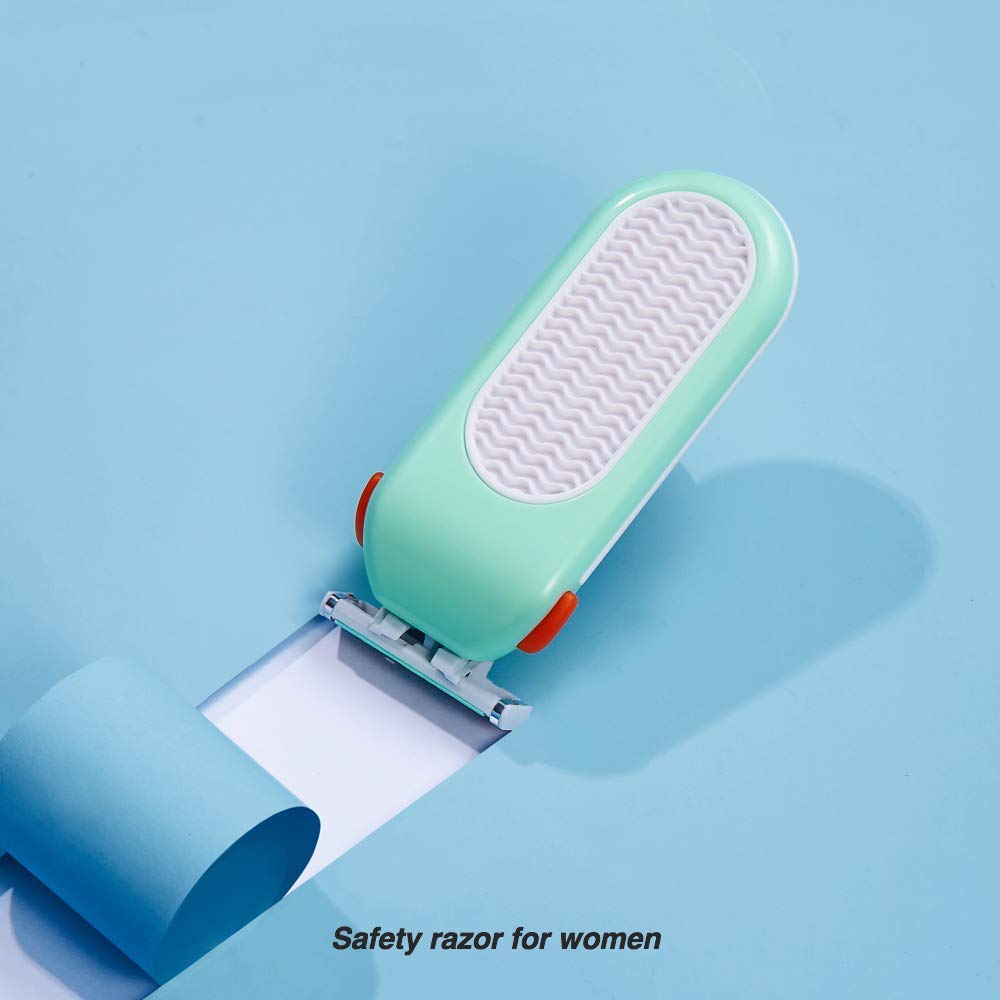 Maquinilla de afeitar portátil para mujer, 3 cuchillas de afeitar, cómodo deslizamiento, para manos faciales, piernas, zona de bikini, 6 recargas, verde
