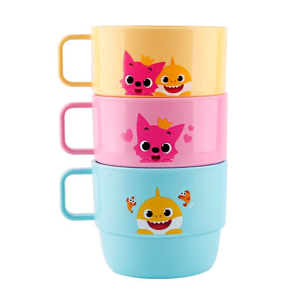 Pinkfong - Taza Baby Shark con asa, vasos de plástico familiares 3P (230 ml)
