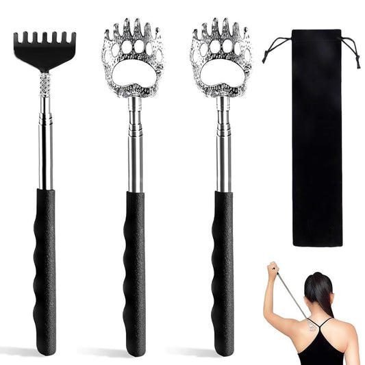 LLXXM 3PCS Rascador de Espalda Acero Inoxidable Rascador de Espalda Extensible Masajeador de Espalda Portátil Alivio de La Picazón Herramienta Herramienta de Masaje para Adultos Niños Hombres Mujeres