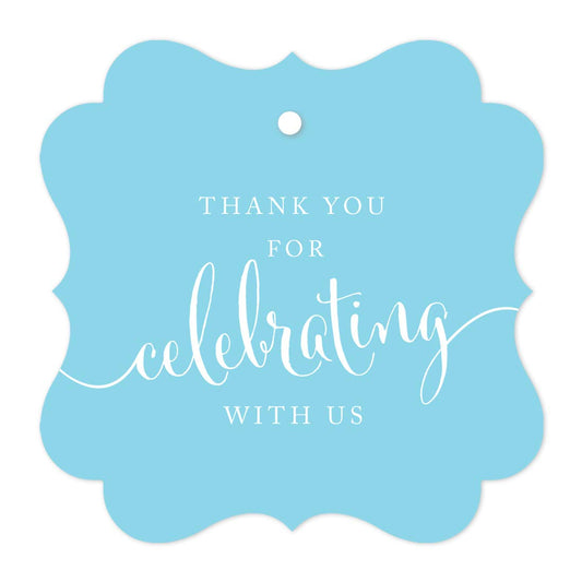 Andaz Press Fancy Frame Gift Tags, Thank You For Celebrating With Us, Baby Blue, 24-Pack, For Baby Bridal Wedding Shower, Kids 1st Sweet 16 Quinceanera Birthdays, Anniversary, Graduation, Baptism, Christening, Confirmation, Communion Party Favors, Gifts,