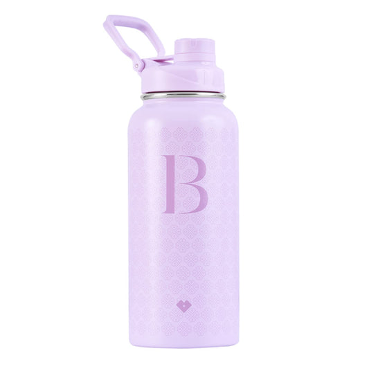 LuckyLy Termo de Acero Inoxidable con Iniciales 1 Litro, Doble Aislamiento Térmico y Tapa Hermética Antigoteo, Botella de Agua Motivacional ideal como Regalos para Mujer y Mamá – Modelo Terry, Letra B
