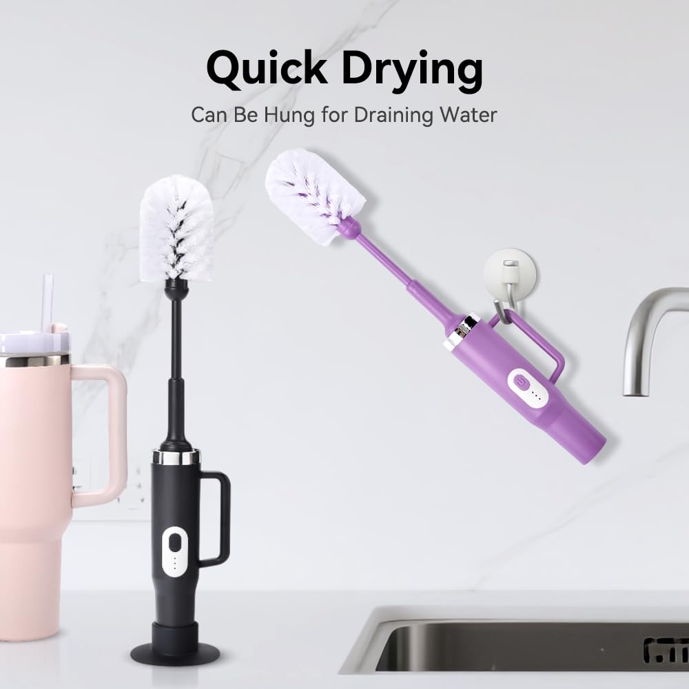 Booqiboy - cepillo para polvo eléctrico recargable para botella y taza, limpieza completa de 360° sin puntos ciegos, adecuado para biberones, tazas de 64 onzas, pajitas, copas de vino, etc., fácil de