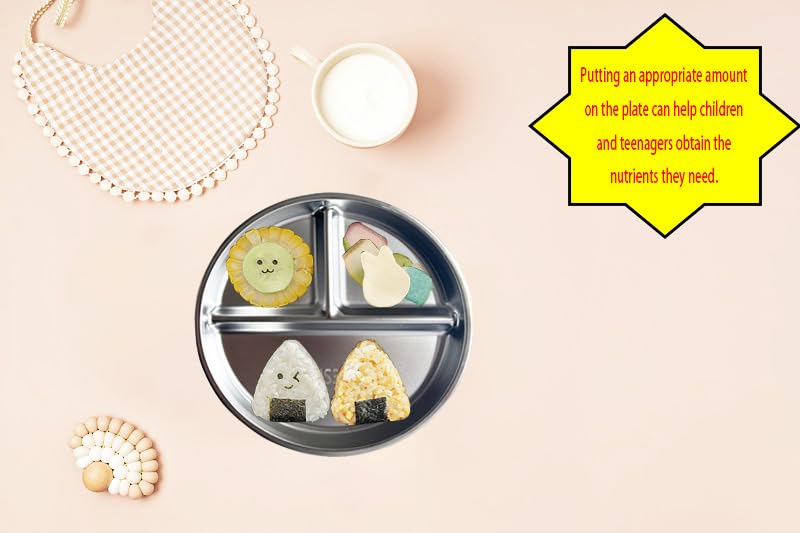 Lijinhe - Juego de 4 platos de acero inoxidable para niños, bandeja de alimentos dividida para adultos, niños, camping, almuerzo y cena