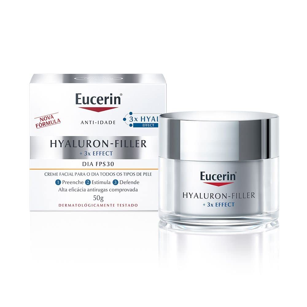 Eucerin Crema día FPS 30+ anti arrugas ácido hialurónico Hyaluron Filler,50ml + Protector solar facial efecto mate toque seco Oil Control, 50 ml
