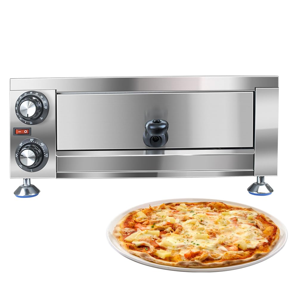 Generic YOOKTEN - Horno eléctrico de pizza para interiores, horno de pizza de 12 pulgadas, máquina comercial para hacer pizzas para el hogar con temporizador de 60 minutos, cocina de pizza de acero
