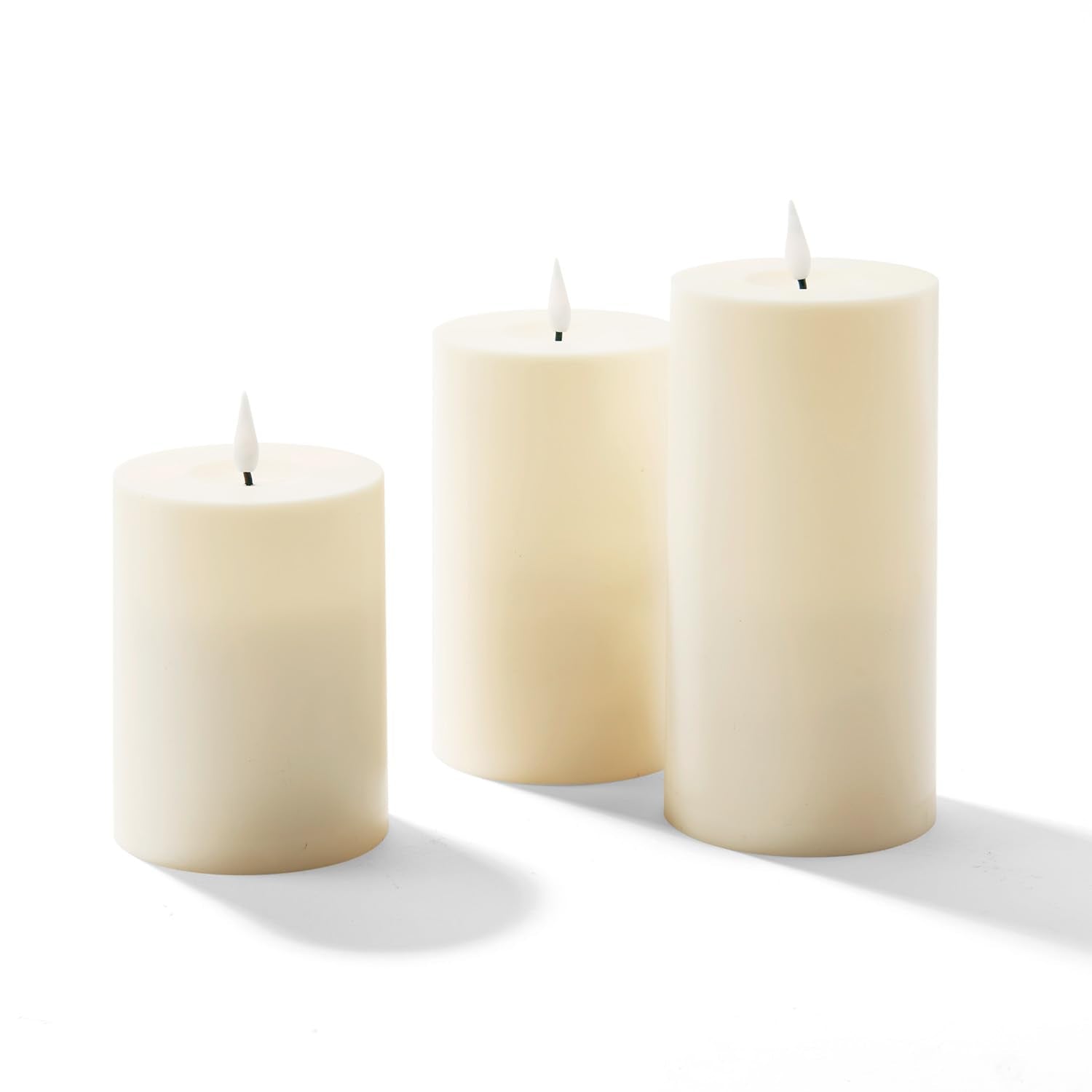 LampLust - Velas sin llama para exteriores, impermeables, paquete de 3, 3 x 4, 3 x 5, 3 x 6 pulgadas, juego de velas LED parpadeantes con control remoto y temporizador incluidos, funciona con pilas,
