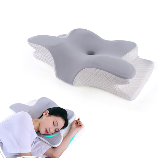 JeeLeeko Almohada Cervical de Espuma viscoelástica Almohada ortopédica ergonómica 2 en 1 Que Alivia el Dolor de Cuello y Brinda Soporte Contorneado para Personas Que Duermen de Lado,Gris