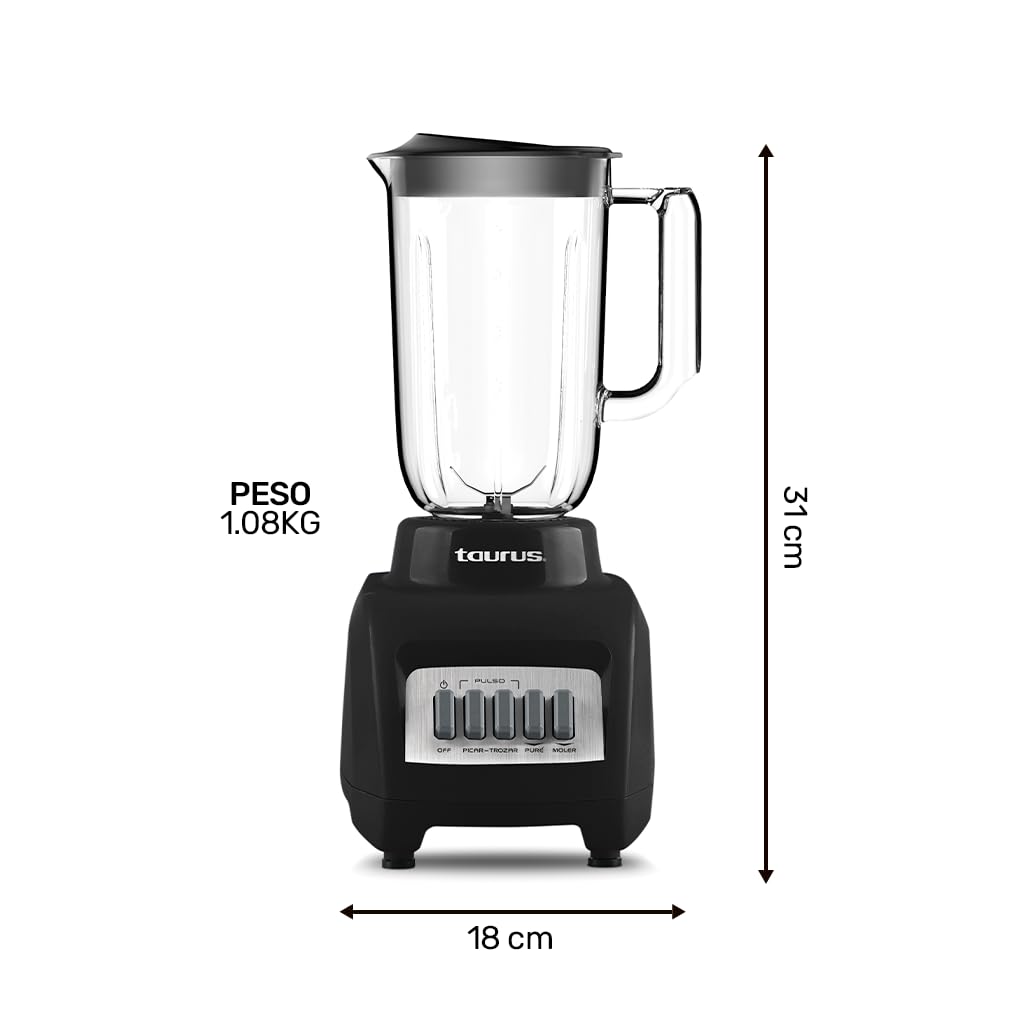 Licuadora Taurus HALEY Blanca con Vaso de Plástico 1.5 Litros y 4 Velocidades