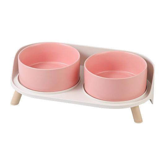 Cuencos Elevados para Perros Pequeños y Medianos - Set Doble Cerámico 850ml x 2 - Soporte Antideslizante con Protector Antisalpicaduras - Moderno, Rosa
